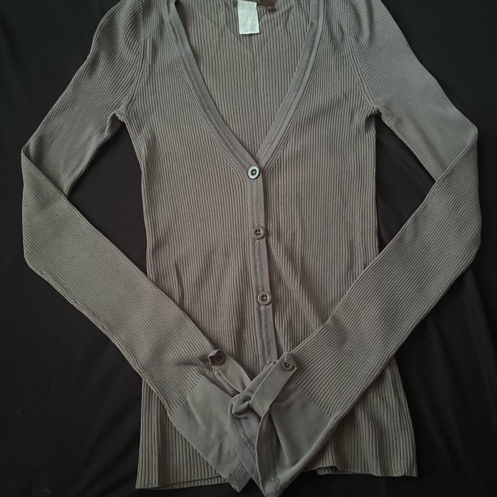 BCBGMaxAzria Ribbed V-Neck Button Cardigan - Picture 1 of 5